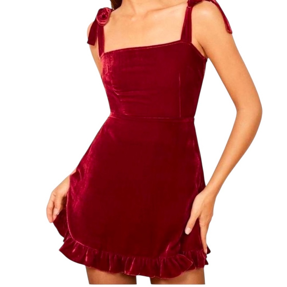 Reformation Velvet Mini Dress in Deep Wine Red